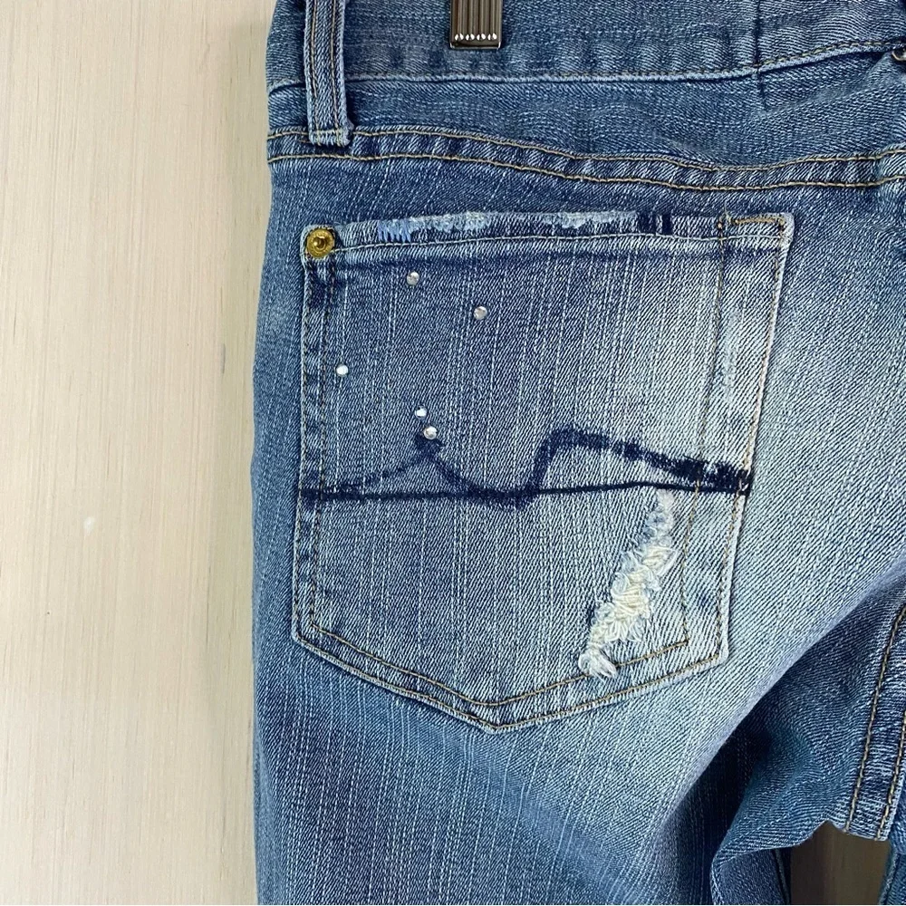 7 Seven For All Man Kind Women's Bootcut Distressed Embellished Blue Jeans Sz 28